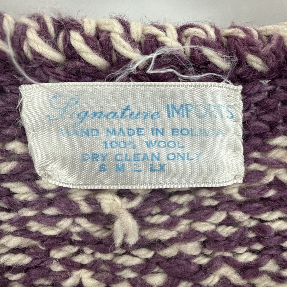 Signature Imports Womens 100% Wool Purple Button Up Cardigan Size Large Boho - Picture 8 of 10